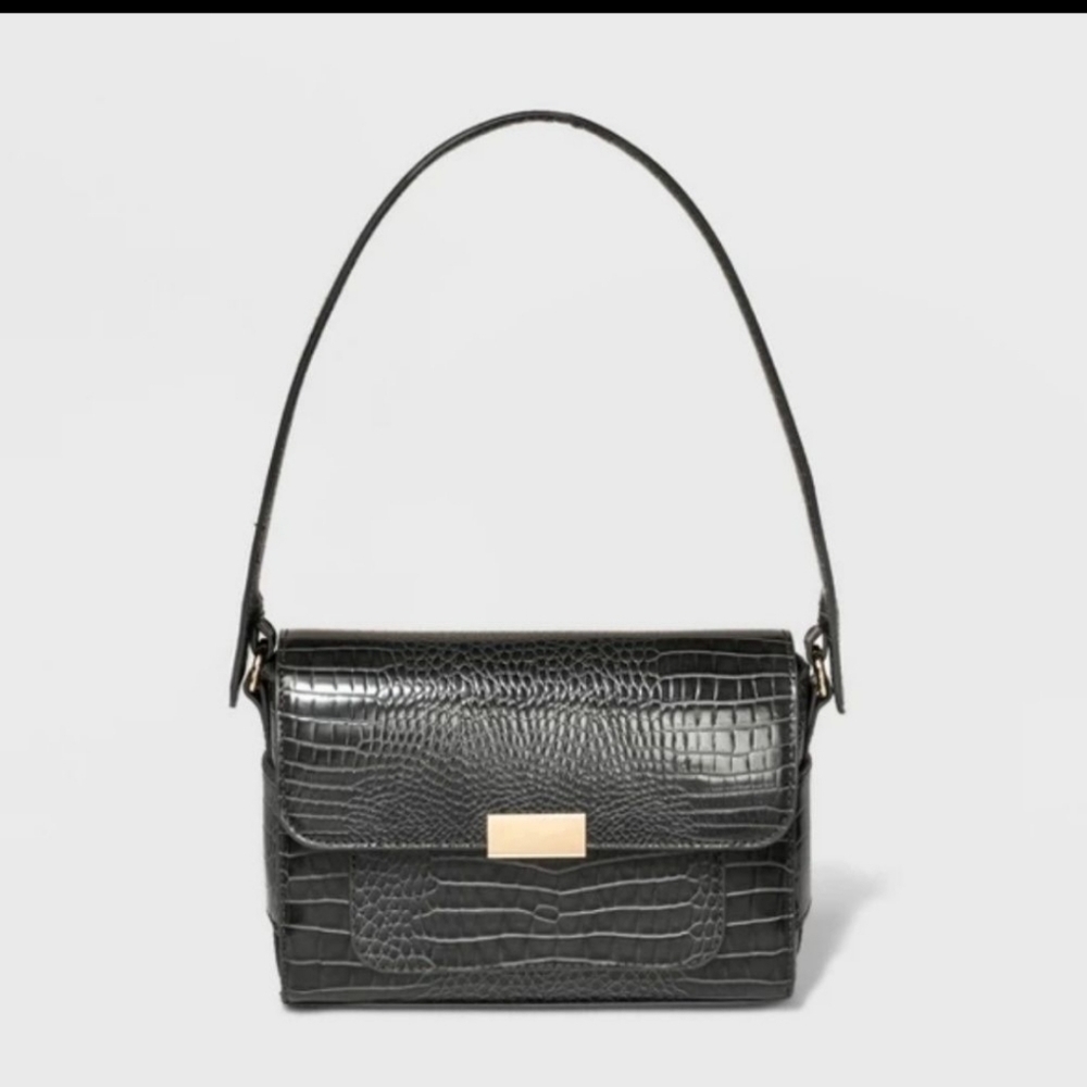 A New Day Boxy Satchel Handbag Gray Crocodile NWT